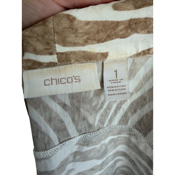 CHICOS Tan White Zebra Print Open Jacket Size Chicos 1 / US 8/10 - Picture 7 of 7